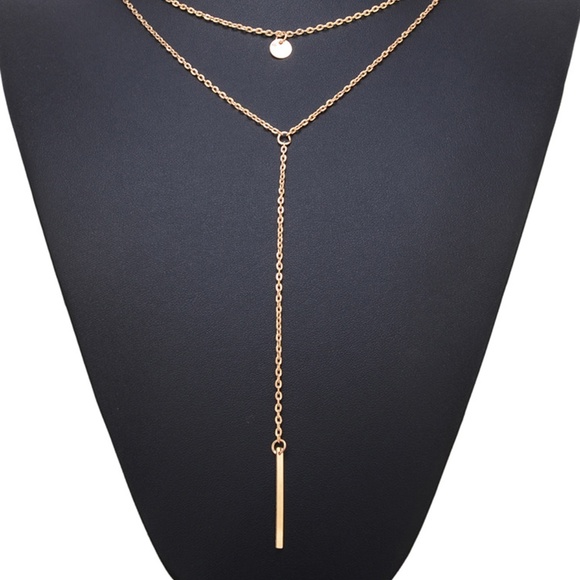 Bar & Round Layered Design Y Necklace - Picture 2 of 2